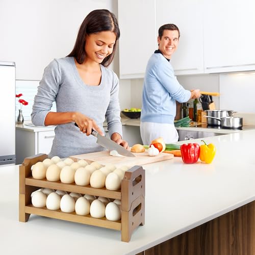 2-Tier Wooden Egg Holder for 36 Eggs | Wooden Egg Holder Countertop with Carry Handle for Chicken, Duck, and Quail Eggs (Stackable) - color: Stackable