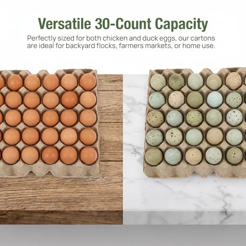 IMIKEYA 30-Egg Carton Flats, 5 Pack, Natural Pulp Storage Trays | Stackable Paper Egg Holders for Chicken Farms, Homesteads, Egg Collecting, Kitchen and Refrigerator Organization