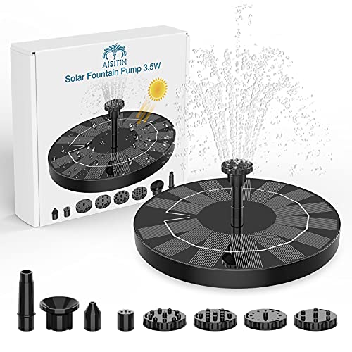 AISITIN 3.5W Solar Bird Bath Fountain Pump with 6 Nozzles & 4 Fixer | Solar Powered Water Fountain Pump for Garden, Ponds, Pool, Fish Tank, Aquarium and Outdoor, Black