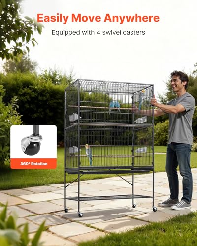 VEVOR Bird Cage, 36.6 x 22.8 x 59.5 inch, Flat Top, Wrought Iron Bird Flight Cage with Perches, Slide-Out Tray and Plastic Feeders, for Blue Tit, Cockatiel, Canary, Monk Parakeet, African Grey Parrot - size: 36.6"L x 22.8"W x 59.5"H