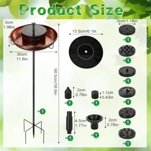 Metal Bird Bath with Solar Fountain, 38.8" Standing Bird Bath | Solar Fountain Feature Durable Metal Construction Removable Bird Bath Bowl Stable Ground Stake Design