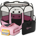 Siedihit Dog Cat Pet Playpen Tent Crate Cage with Washable Pad, Medium Pink | Breathable double-layer mesh Wide applicability Recovery After Surgery Portable Easy to Set up lightweight Recovering Pets - color: Pink with Pad