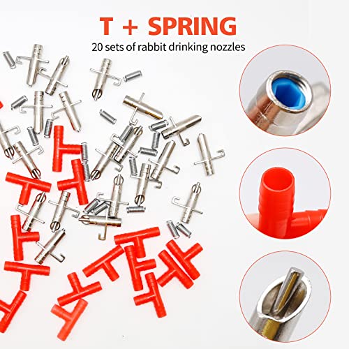 20pcs Rabbit Drinking Automatic Fountain Watering System Kit | 10m Length 8MM Transparent Hose, Water Nipples Drinker, Feeders Spring Latches - color: Red