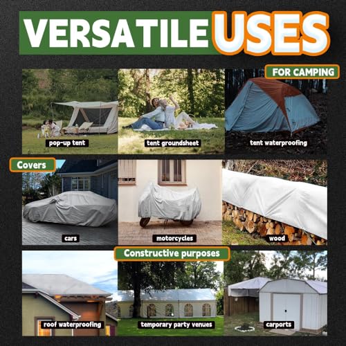 RAINDEWAY 7' X 10' (2 Pack) White Heavy Duty Waterproof Poly Tarp Cover | 12 Mil Extra Thick,Finished Size,UV Resistant,Weatherproof,with Metal Grommets and Reinforced Edge - color: White, size: 7x10 Feet (2-Pack)-Finished size