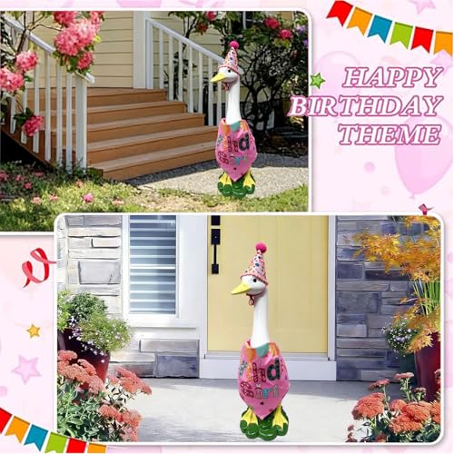 Porch Resin Goose Statue Garden Decor,Geese Figurine Outdoor Decorative | Happy Birthday Party Duck Sculpture Costume Clothing for Garden Lawn Patio Entryway Accent,Yard Art Decoration(Pink) - style: girl birthday goose