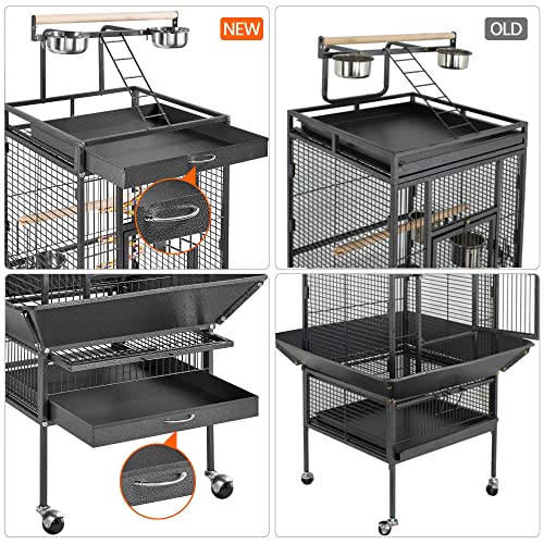 Yaheetech 61" Playtop Parrot Bird Cage with Rolling Stand, Wrought Iron Parrot Cage for Cockatiels Quaker Conure Parakeet Lovebird Finch Canary, Black - color: Black