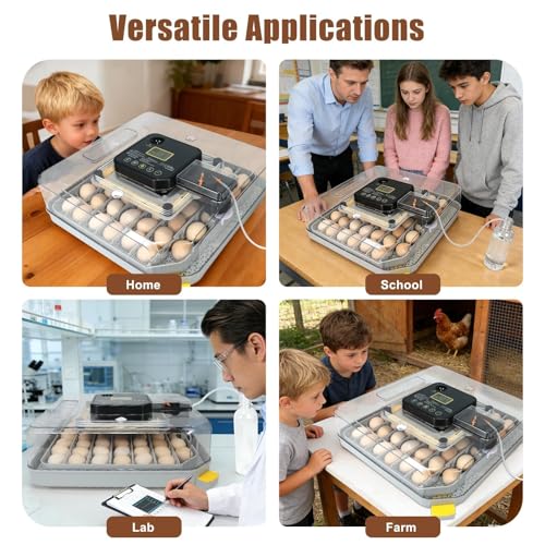 Gen IV – 48 Egg Fully Automatic Incubator, 2026 Upgraded Design, Intelligent Sensor-Based Humidity & Temp Control, Custom Days, Adjustable Auto Turning & Stop, Chick Separator, Flexible Egg Spacing - size: 48 egg-black