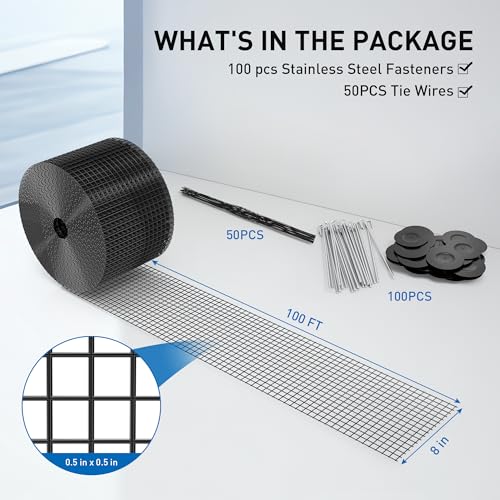 Solar Panel Bird Guard 8 Inch x 100 Ft for Pigeon Squirrel | PVC Coated Welded Wire Mesh Critter Guard for Solar Panels with Fasteners, Solar Screen for Pigeon Netting Bird Proof - color: 8IN x 100FT