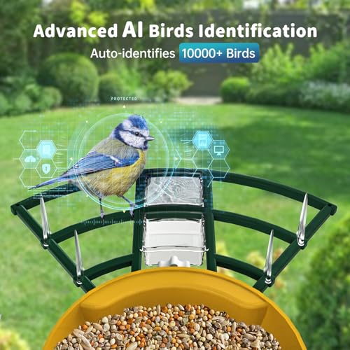 Smart Bird Feeder with Camera Solar Powered & AI Bi rd Identification, 2.4Ghz WiFi Bird feeders for Outdoors, 2K Live Video, Instant Arrival Alerts-Green-Yellow - color: Green-Yellow
