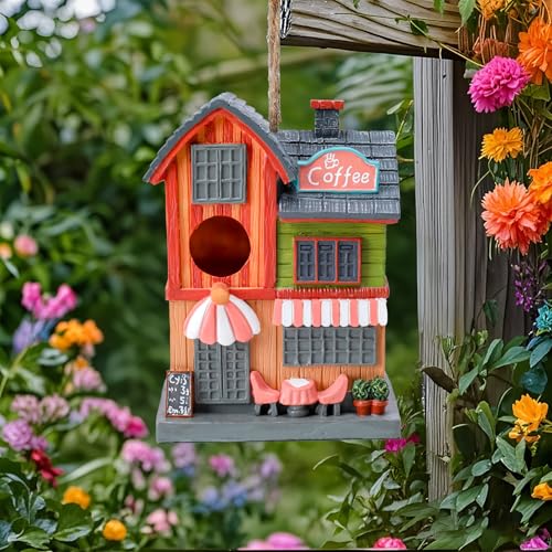 Yinns Bird House for Outdoor, Decorative Store Bird Houses for Garden Decor | BirdHouse for Outside Nesting, Decorative Coffee Store House WaterProof Bird Houses for Yard Garden Decor - color: Colorful Coffee house