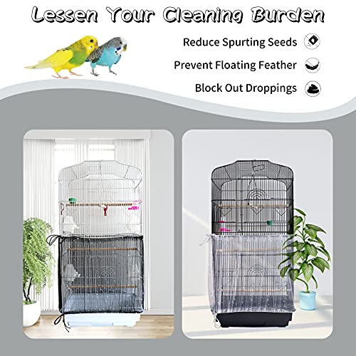 Daoeny 2Pcs Adjustable Bird Cage Cover, Upgraded Airy Nylon Mesh Parrot Net with Sequins, Universal Seed Feather Catcher, Soft Birdcage Cover Skirt Sheer Guard for Parakeet Macaw Round Square Cages - color: Upgraded Sequined, size: 78.7 x 15.7 inch