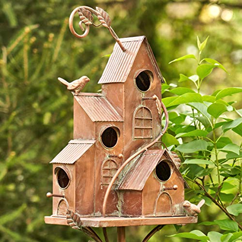 Large Copper Colored Multi-Birdhouse Stakes, Room for 4 Bird Families in Each (Castle Home) - style: Castle Home
