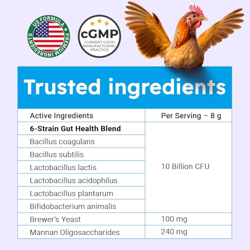 Probiotics for Chickens & Poultry – Digestive & Gut Health Support with Prebiotics & Brewer's Yeast, Chicken Vitamins and Supplements (30 Scoops/Up to 300 Servings)