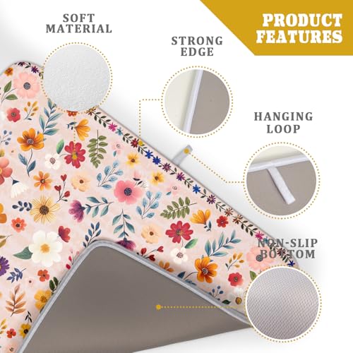 Spring Flowers Dish Drying Mat - Summer Pink Floral Washable Decorative Drying Pad for Women Home Kitchen Decor - color: Wildflowers Pink, size: 24" x 18"