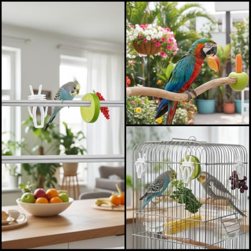 10 Pcs Bird Cage Food Holder, Millet Holder for Bird Cage, Parrot Fruit Vegetable Clips Plastic Birds Cages Feeder Clip for Budgie Parakeet Cockatoo Macaw Cockatiel Conure Budgie Treats Cages