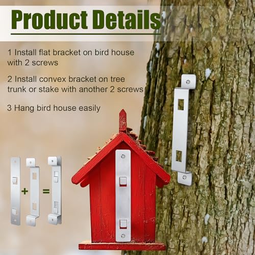 2 Sets of Bird House Brackets, Steel Bird House Mounting Bracket with Screws and Drywall Anchors, Bird Feeder Hanger Bracket Mounting Plate for Securing Bird Houses Nesting Boxes