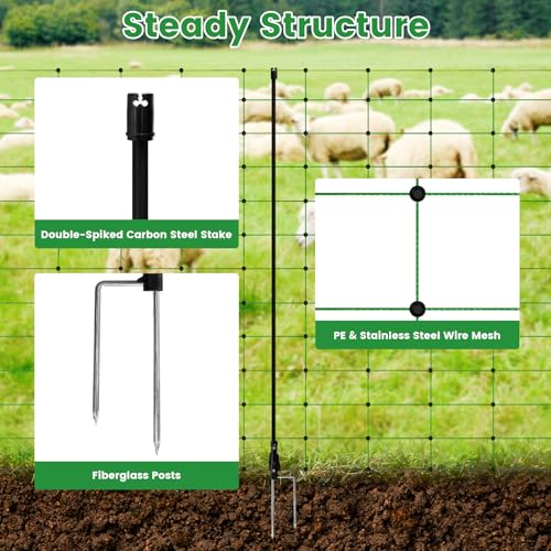 Electric Fence Netting, 42.5" H ×164 L' Portable Livestock Fencing for Sheep, Cattle, Net Fencing Kit with 14 Posts Double Spiked, Movable Poultry Netting for Backyards, Homesteaders, Farms Ranches - size: 164 * 42.5