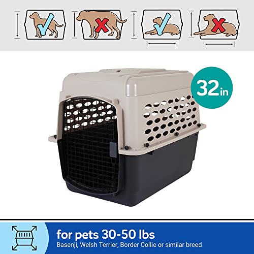 Petmate Vari Dog Kennel - Portable Dog Carriers & Crates for Medium Dogs, Airline-Friendly, Durable Plastic, Pet Carrier For Home and Travel, 32 Inches, Taupe and Black - size: 32.0"L x 22.5"W x 24.0"H
