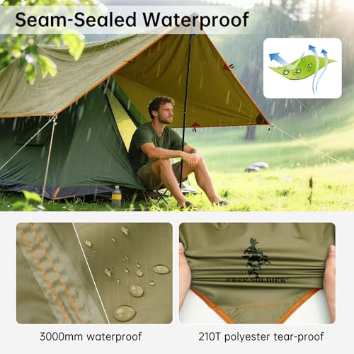 FREE SOLDIER Waterproof Camping Tarp Shelter Awning | Lightweight, Compact, Quick Setup, Waterproof Sun Shelter Campingtarp,For Backpacking, Beach, Travel and Outdoor Activities - color: Brown 10×10.5ft