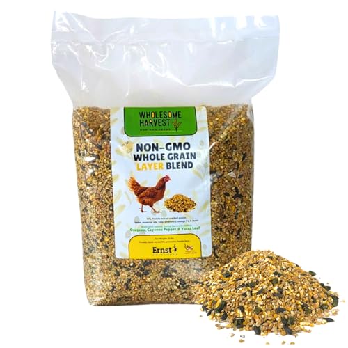 Non-GMO Whole Grain Layer Blend 16% - Chicken Feed for Laying Hens and Ducks - Includes Essential Oils, Herbs, Oyster Shells, Vital Minerals, and Omega 3, 10lb - size: 10 Pound (Pack of 1)