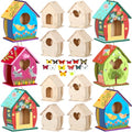 Outus 24 Pcs Wooden DIY Birdhouse Kits for Kids to Build, 4 Shapes Birdhouse Kit Wooden Unfinished with Butterfly Sticker for Boy Girl Arts Crafts(Cute) - style: Cute