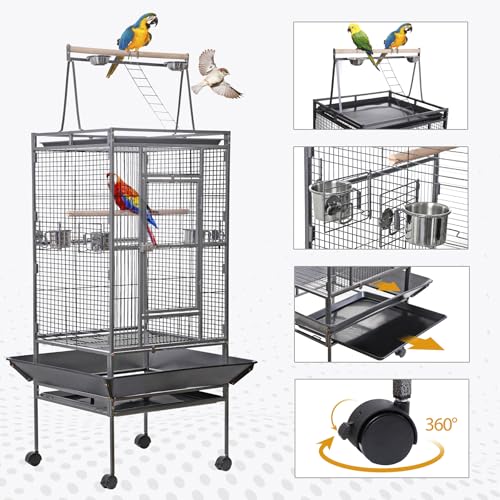 HSM 68 Inch Wrought Iron Large Bird Flight Cage with Rolling Stand | Bird Flight Cage Casters, Slide-out Tray for African Grey Parrot Parakeets Canaries Parrot Cockatiels Lovebirds Conures