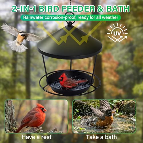 DoReFaSolWild Bird Feeders Hanging Balcony Bird Feeder Hanging Bird Bath | Bird Feeder for Outdoor Hanging Bird Bath and Feeder with Chain and Hook Hanging Bird Feeder with Roof Bird Feeder For Patio - size: S