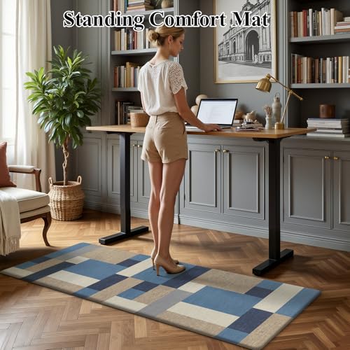 Anti Fatigue Kitchen Mat, Non Slip Cushioned Standing Floor Mat, Waterproof Kitchen Runner Rug, Farmhouse Comfort Padded Mat for Sink, Laundry, Office, Blue, 24''x71'' - color: Blue