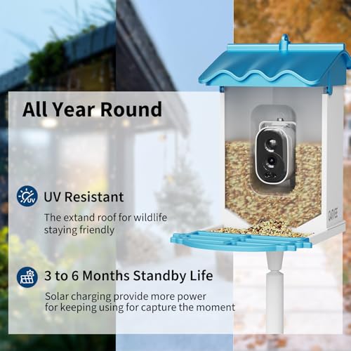 GarveeLife Smart Bird Feeder,2L Capacity,with 4K Camera & AI Recognition | Solar Powered, , Night Vision, App Alerts, Auto Capture Photos/Videos for Bird Watching - color: Blue