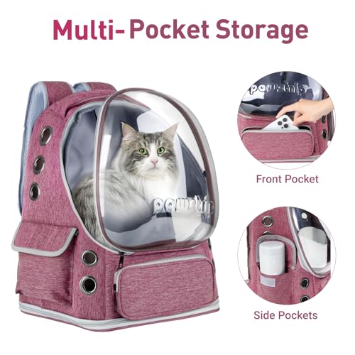 Cat Backpack Carrier with Large Space Bubble Window, Airline Approved Breathable Pet Carrier for Small Dogs Cats up to 15lbs, Foldable for Travel Hiking & Outdoor Use - color: Pink