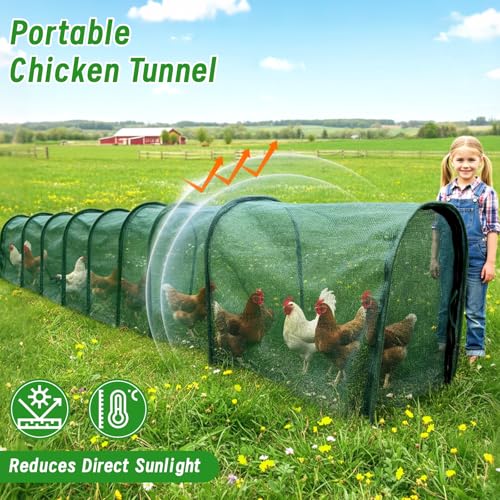 Chicken Runs for Yard,79" & 157" Extra Long Foldable Chicken Tunnels for Outside,All-in-One Kit with Sun Protection Net, Removable Door, Frame & Tools (Green, 315 * 21 * 32 inches) - size: 315*21*32 inches