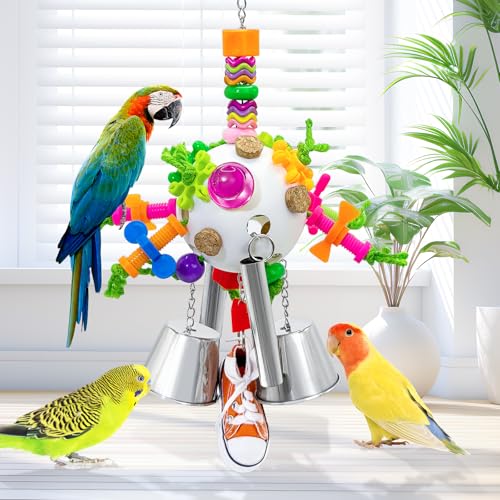 Bird Toys, Parrot Pullable Stainless Steel Cup Colorful Acrylic Stick Chew Toys for Amazons Mini Macaws African Greys Cockatoos Conures,Cockatiels, Lovebirds，Parrotlet，Eclectus (White) - color: White