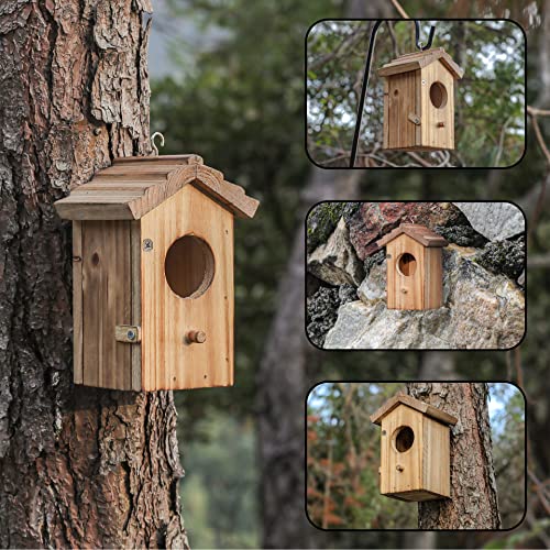 Hummingbird House for Outside Hanging, Mini Wood Birdhouse specifically for Hummingbird, Small Bird Nesting Box with Perch, Weather-resistant outdoor birdhouse, Dimensions:3.3*4.1*5.9 inch