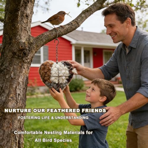 Handmade Fiber Bird Nesting Heart, Alpaca Bird Nesting Material Holder, Hummingbird Houses Nest Boxes,Garden Art Birdhouse Outside Gifts for Birds Lovers