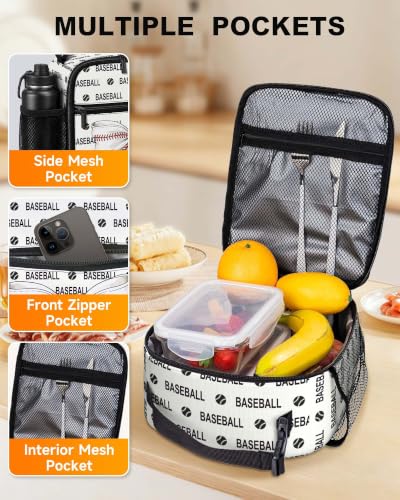 Lunch Box Girls Boys Insulated Lunch Bag for Kids Teen, Baseball Bow | Reusable Lunchbox, Cooler Tote Bag with Cup Holder, Lightweight, High Capacity, Multiple Pockets for School Work Travel - color: Baseball Bow