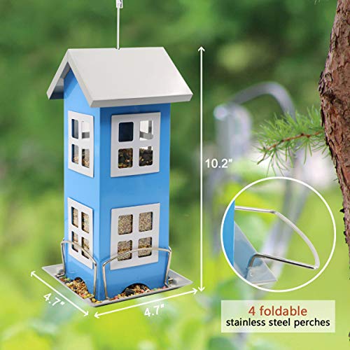 Garden Metal Bird Feeder - Bird Feeders for Outdoors Hanging,Country House Design Squirrel Proof,Easy Cleaning & Refills,Gift idea,4.7 * 10.2" (Blue) - color: Blue