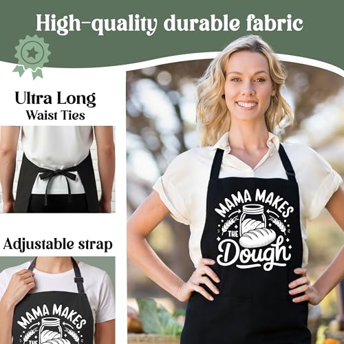 Mama Makes the Dough Sourdough Apron for Women with Large Pockets - Funny Baking Aprons, Adjustable Professional Kitchen Apron for Bread Making, BBQ - Unique Sourdough Gifts for Bakers & Moms - C17 - color: Mama Makes the Dough