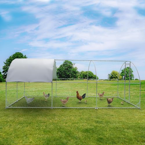 Large Metal Chicken Coop,Outdoor Chicken Coop Run with Water-Resident and Anti-UV Cover,Dome Roof Walk-in Poultry Cage Duck Rabbit House for Outside,Backyard and Farm, 19.5'Lx9'Wx6.5'H - color: Dome Roof, size: 19.6'Lx9.8'Wx6.4'H