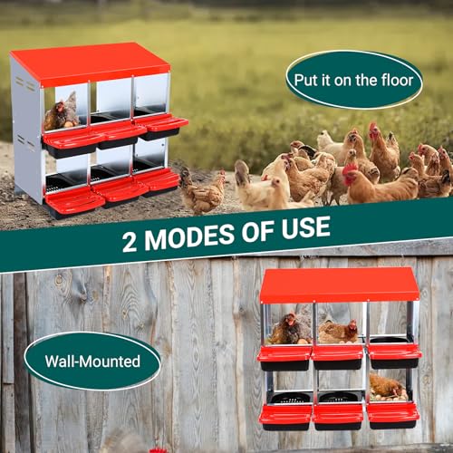 6-Hole Chicken Nesting Box with Removable Lid, Metal Chicken Coop with Roll Away Design/Easy Egg Collection/Ventilation Holes, for Chicken Coops, Duck Coops and Hens - color: Red, size: 6 holes without legs