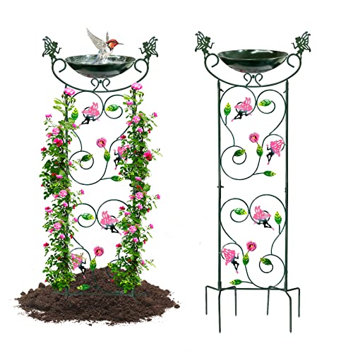 36.5" Metal Bird Bath with Trellis, Outdoor Garden Birdbath with Detachable Bowl & Climbing Plant Support, Decorative Bird Feeder Station with Fairy for Yard, Patio, Fence - color: Fairy