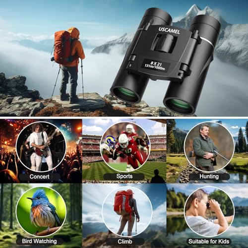 USCAMEL Compact Binoculars for Adults 8x21: Small Binoculars for Travel | FMC optics, BAK4 prism, easy focus and lightweight design for bird watching, cruises, concerts, hiking and gifts