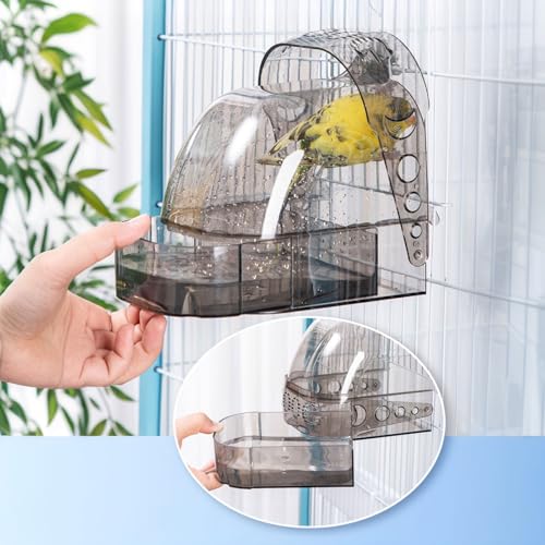 Bird Bath for Cage - Parakeets, Canaries & Finches(Transparent) | 6.1x5.1x6" versatile box for bathing, feeding, water, and hatching. Perfect size for lovebirds and other small pet birds - color: white