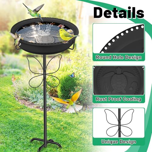 Bird 37In Bath for Outside with Removable Bowl Metal Base, Freestanding Rust-Proof Birdbaths & Birdfeeder, Bird Baths Feeder Bowl for Outdoors Garden Patio Yard Lawn Decor (Black) - color: Black