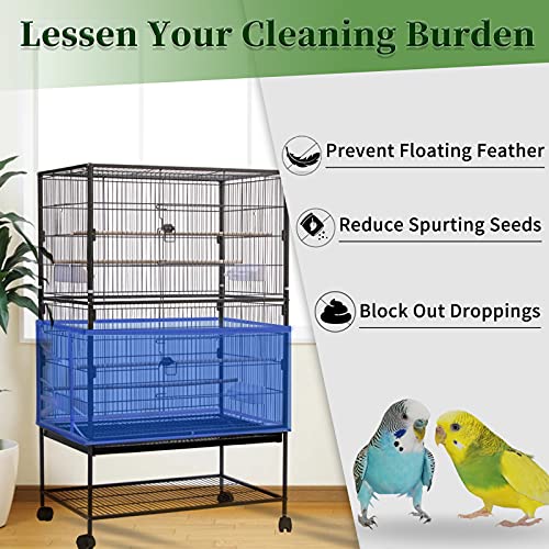 Daoeny 2Pcs Large Bird Cage Cover, Bird Cage Seed Catcher, Adjustable Soft Airy Nylon Mesh Net, Birdcage Cover Skirt Seed Guard for Parrot Parakeet Macaw African Round Square Cages (Blue + Green) - color: Blue & Green, size: 118 x 15.7 inch