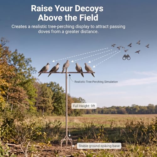 Potchen 9 ft Dove Decoy Pole with 4 Prongs Height Adjustable Outdoor Bird Feeder Stand Fall Hunting Accessories Outdoor Dove Tree Mounting Stand Works Adjustable Birdhouse Pole Hunting Gifts