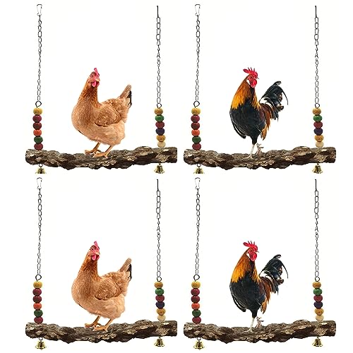 Chicken Bird Swing,Chicken Perch,Natural Wooden Swing Toys,Wood Stand for Chick,Safe and Relief of Stress,Chicken Coop Accessories,Coop Swing for Chicken Bird,Parrot,Hens (4pcs) - color: 4pcs