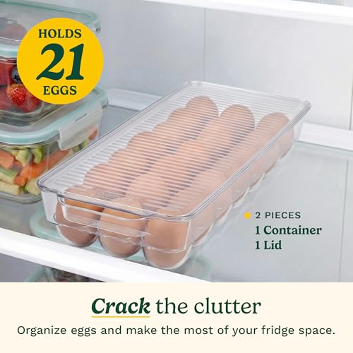 Best Brands Cuisinart Egg Holder for Fridge, Holds 21 Eggs, Stackable | Clear BPA-free plastic with fitted lid, fits standard refrigerator shelves, replaces flimsy cartons, hand wash only - color: 21 Eggs