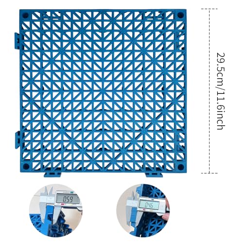 12 Pack Modular Interlocking Cushion 11.6" x 11.6" Rubber Mat Floor Tile Mats Drain Pool Patio Balcony Yard Pet Area Washer Pad(Blue) - size: blue