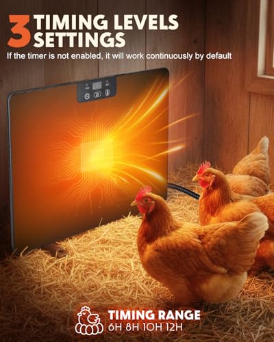 2026 Upgraded Chicken Coop Heater, 200W Chick Brooder Heating Plate with 5 Timing Function & 3 Adjustable Temp, Chicken Brooder Heater with Overheat Protection, UL-Compliant (Dark Black)
