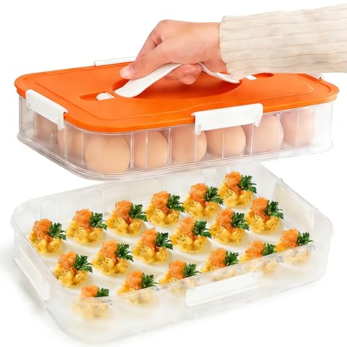 VitalYang Deviled Egg Container with Lid, Double Layer Egg Container, 36 Count Deviled Egg Tray- Secure Lock & Handle, Stackable, Leak-Proof Design for Parties & Catering, Orange - color: Orange
